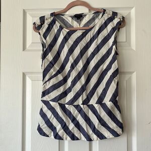 Talbots Striped Linen Blouse Blue and Offwhite Size 8